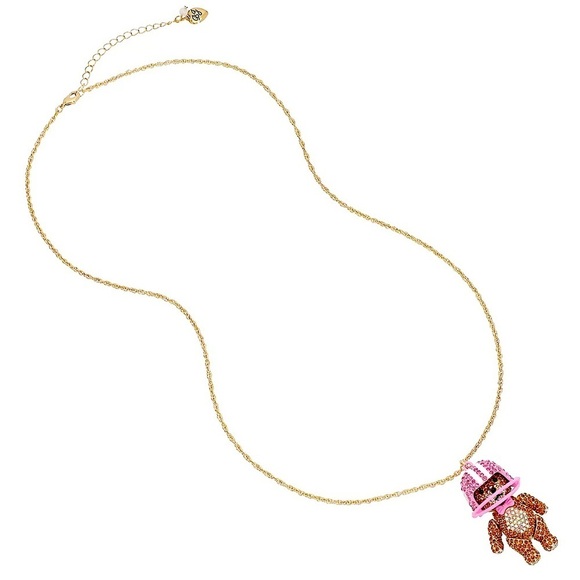 Betsey Johnson Rhinestone Football Bear Pendant Necklace New - Picture 2 of 5